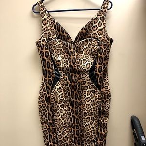 Leopard Print Bodycon Dress with Black Detail